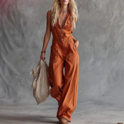 Elegant & Modest Women's Casual V-Neck Jumpsuit - Perfect for Everyday Wear
