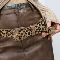Leopard Print Women's Waist Belt – Boho Western Statement Belt with Alloy Buckle