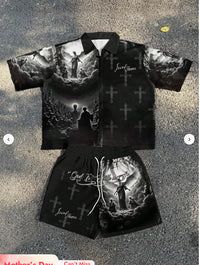 Patchwork Angel-Print Zip-Up Shirt Set