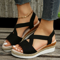 Boho Chic Cross-Strap Wedge Sandals – Hemp Heel Summer Shoes for Women