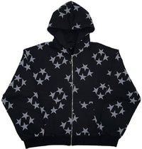 Star Print Zip-Up Hooded Cardigan – Streetwear Hoodie Jacket for Men & Women