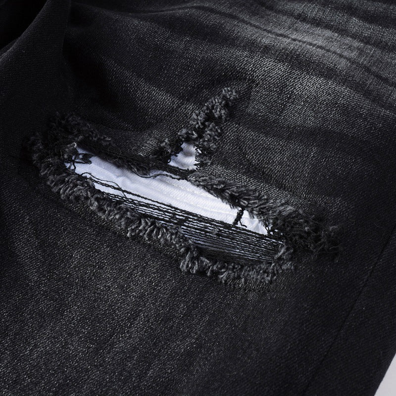 Men’s Vintage Washed Ripped Jeans – Mid‑Rise Stretch Denim, Casual Straight‑Leg Pants (Black) What Else You Got?
