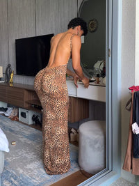 Backless Leopard Print Maxi Dress
