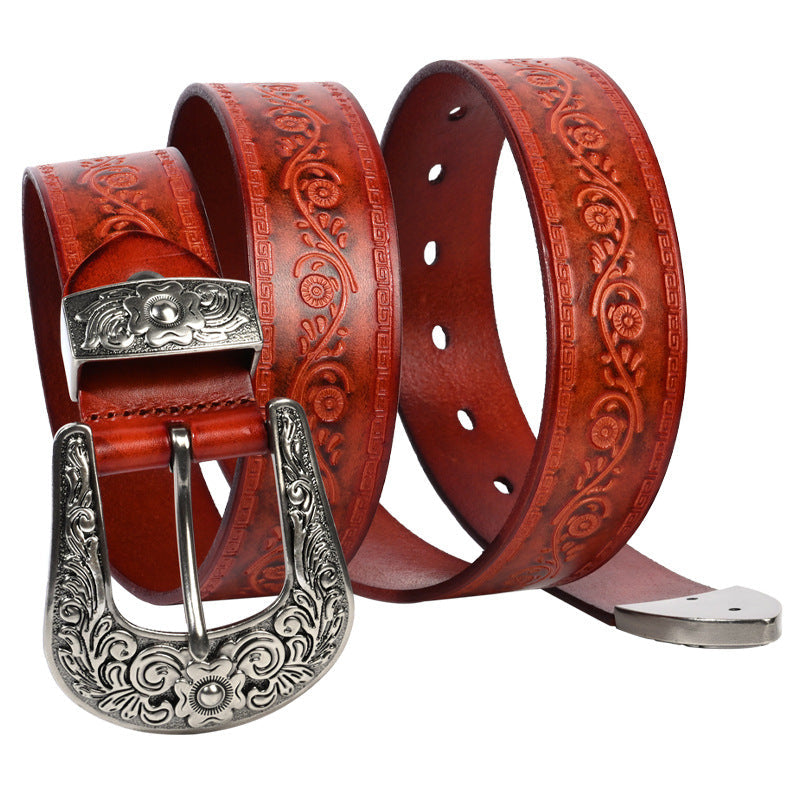 Embossed First Layer Cowhide Men's Mongolian Style Personalized Carved Belt What Else You Got?