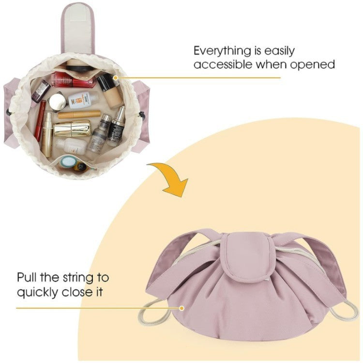 Women’s Barrel Drawstring Makeup Bag – Large‑Capacity Travel Cosmetic Organizer Pouch (Pink & Sky Blue) What Else You Got?