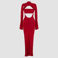 Hollow Solid Color Maxi Dress