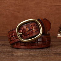 Handcrafted Men's Leather Belt - Premium First-Layer Cowhide with Personalized Brass Buckle - Distressed & Vegetable Tanned - Perfect for Every Occasion