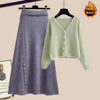 Elegant Winter Modest Two-Piece Set with Flying Sleeves - Feminine & Graceful Skirt Coat