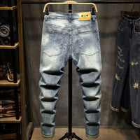 Men's Ripped Jeans – Korean Style Retro Blue Denim
