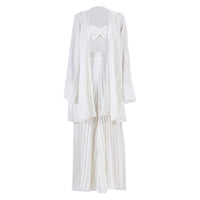 Women's White Pleated Vest, Cardigan & Wide-Leg Pants 3-Piece Suit