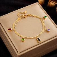 Gold Plated Double Layer Snake Chain Bracelet - Punk Luxury Fashion Jewelry for Women & Girls - 8 Colors