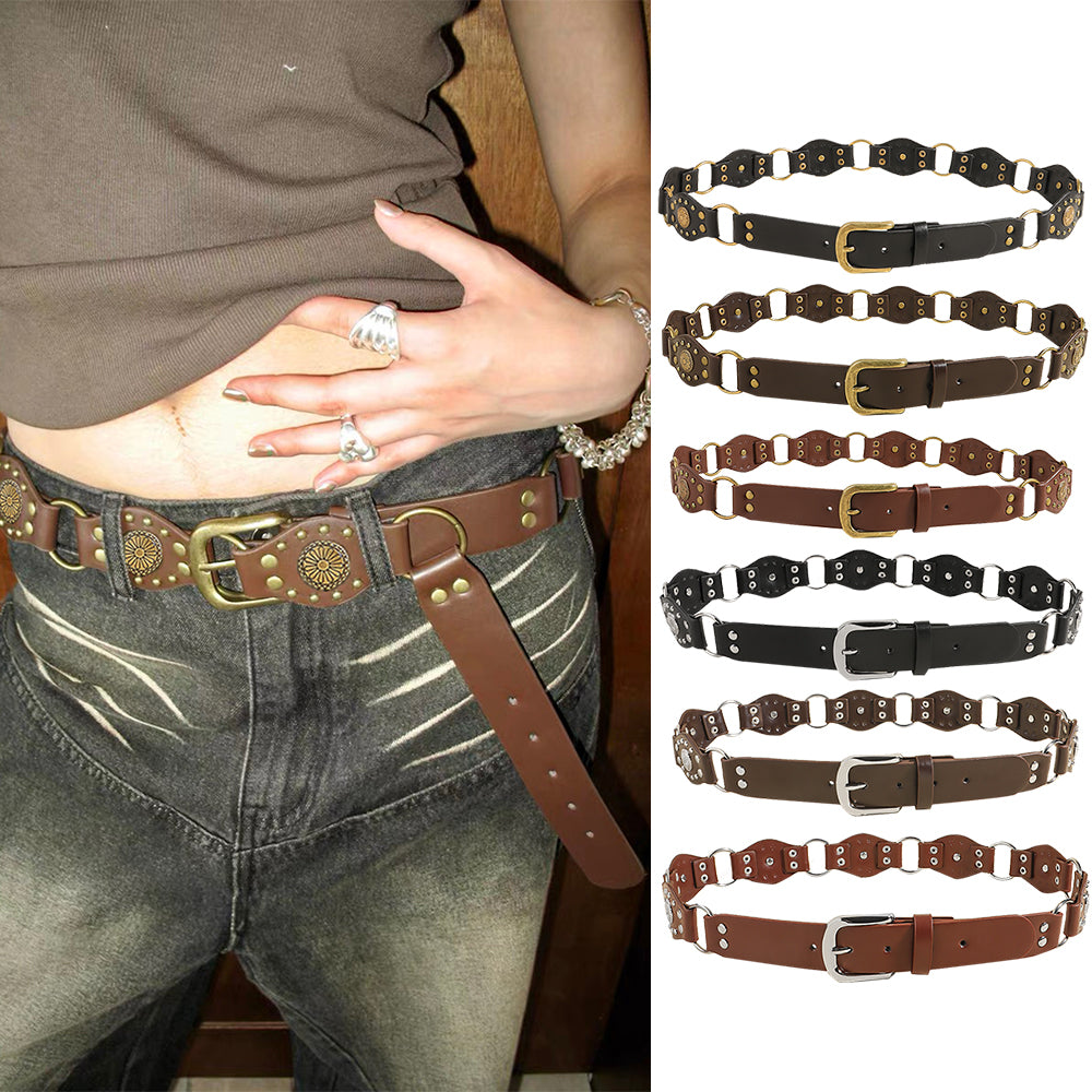 Unisex Riveted Metal Buckle Belt – Punk Hip-Hop Chain Belt