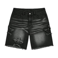 Mens Retro Five-Point Star Denim Cropped Shorts