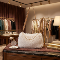 Plush Pearl Chain Crossbody Bag – Soft Shoulder Bag 27 × 16 × 13 cm