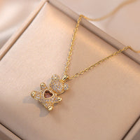 Gold Bear Heart Love Necklace - Feminine Cross Chain Jewelry