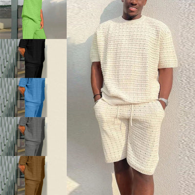 Men's Summer Suit - 2-Piece Loose Fit Outfit with Hippie Shirt & Shorts Set - Casual Comfortable Polyester Set