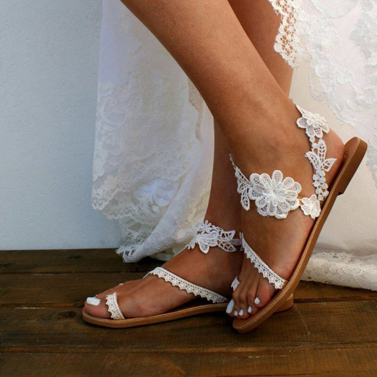Lace Sandals Bohemia Beach Shoes Flowers Ankle Strap Flat Shoes Summer What Else You Got?