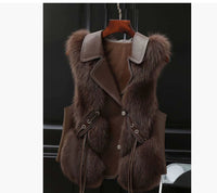 Women’s Faux Fur Vest – Sleeveless Winter Layering Coat in Milk Tea & Camel