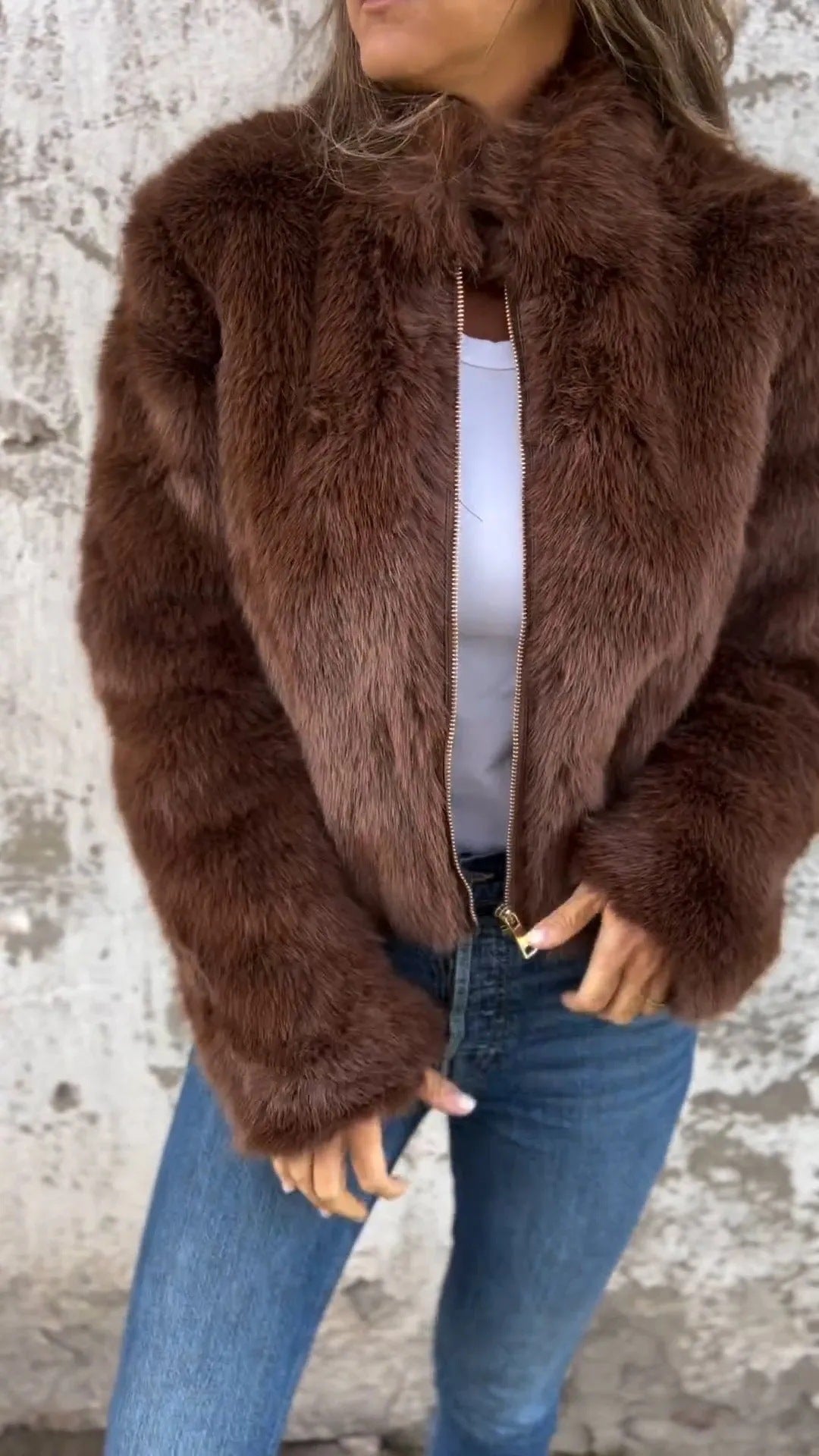 Women’s Plush Stand‑Collar Faux Fur Jacket – Warm Winter Zip‑Up Streetwear Coat What Else You Got?