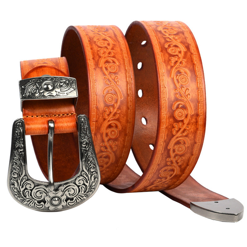 Embossed First Layer Cowhide Men's Mongolian Style Personalized Carved Belt What Else You Got?