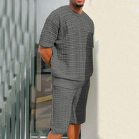 Men's Summer Suit - 2-Piece Loose Fit Outfit with Hippie Shirt & Shorts Set - Casual Comfortable Polyester Set