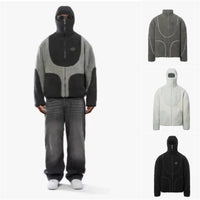 Men's Lamb Wool Hooded Zip Sweatshirt – Cozy Patchwork Casual Coat for Fall & Winter