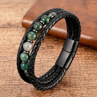 Men's Magnetic Tigereye Bead Bracelet - Stainless Steel & Leather Wellness Jewelry