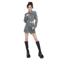 Elegant Women's Denim Jacket & Skirt Set - Art Retro Two-Piece Outfit | Modest & Stylish