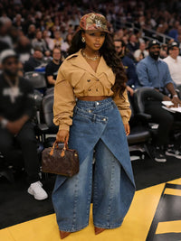 Retro High-waisted Cross-over Metal Buckle Irregular Wide-leg Pants