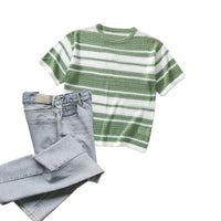 Mens Short-sleeved Color-block Casual Shirt With A Retro Striped Design