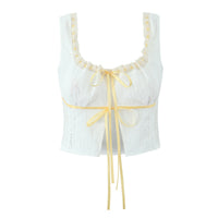 Chic French Contrast Ribbon Vest & Lace Trim Skirt Set - Boho Vacation Style