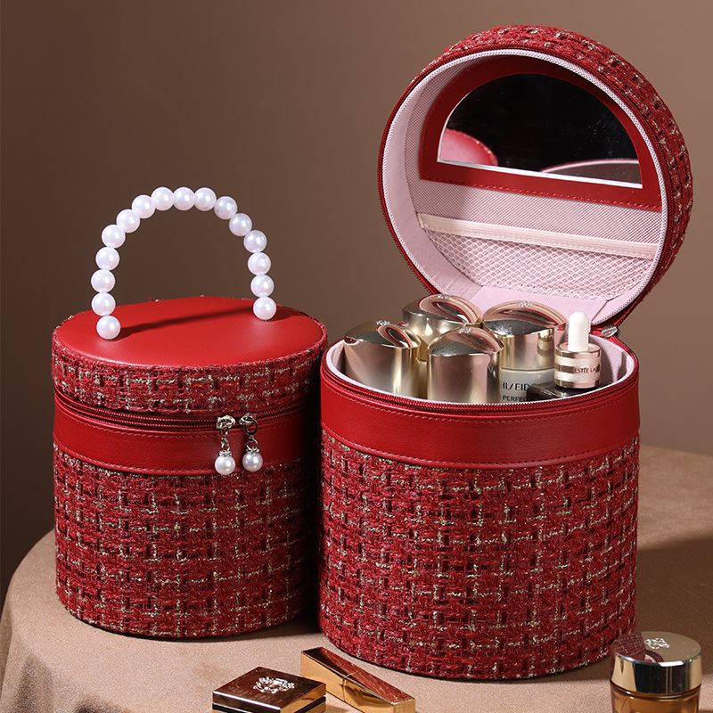 Portable PU Cylinder Cosmetic Bag With Built‑In Mirror What Else You Got?