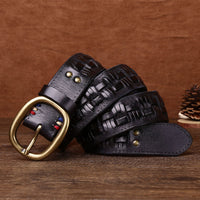 Handcrafted Men's Leather Belt - Premium First-Layer Cowhide with Personalized Brass Buckle - Distressed & Vegetable Tanned - Perfect for Every Occasion