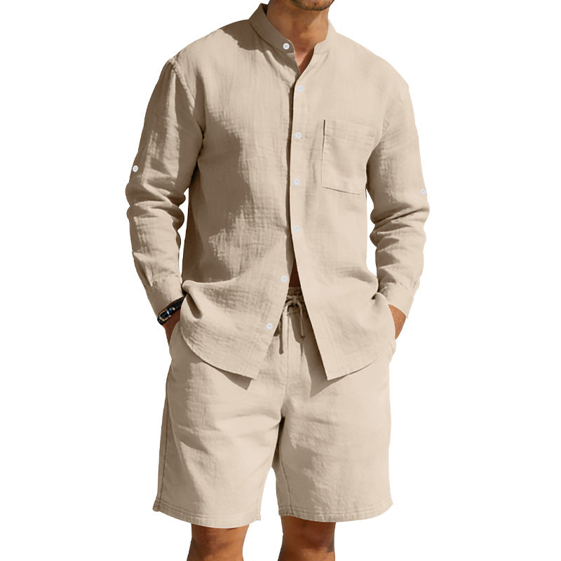 Mens Casual Linen Shirt And Shorts Set Summer Vintage Stand Collar Shirts Men Comfortable Breathable Beach Suits What Else You Got?