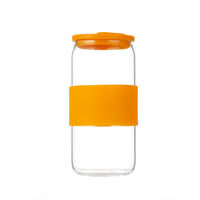 Aesthetic Ribbed Glass Can Tumbler with Bamboo Lid & Glass Straw