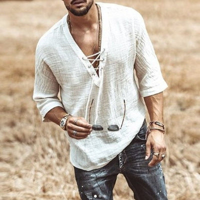 Elegant Lace-Up Corn Mid-Sleeve T-Shirt - Comfortable & Stylish Christian Apparel