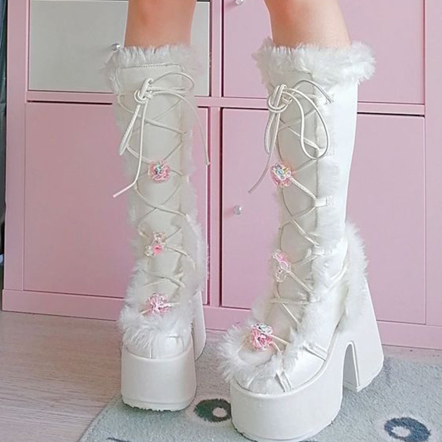 Elegant Women's Thick Heel Fur Boots - Stylish & Comfortable for Every Occasion