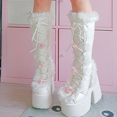 Elegant Women's Thick Heel Fur Boots - Stylish & Comfortable for Every Occasion