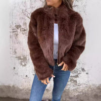 Cozy Faux Fur Jacket – Warm Winter Zip-Up Coat for Women | Plush Stand Collar Streetwear