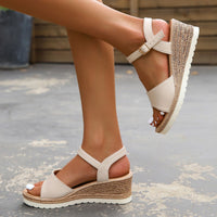 Elegant Women's Wedge Platform Sandals – Peep Toe Ankle Buckle Summer Shoes in Beige & Black