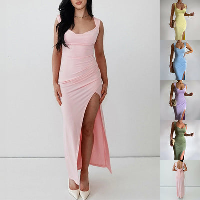 Women's Sleeveless Slit Dress – Slim Fit Back-Tie Summer Party Dress