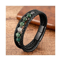 Men's Magnetic Tigereye Bead Bracelet - Stainless Steel & Leather Wellness Jewelry