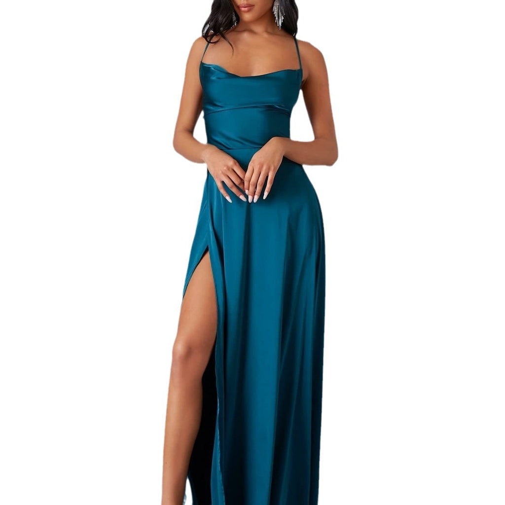 Summer Sexy Slimming Backless Strap Long Split Dress Women's Fashion High Waist Belted Gown V-neck What Else You Got?