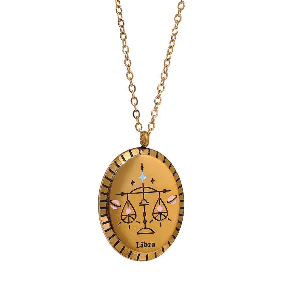 Titanium Steel Zodiac Oval Pendant Necklace What Else You Got?