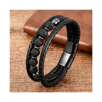 Men's Magnetic Tigereye Bead Bracelet - Stainless Steel & Leather Wellness Jewelry