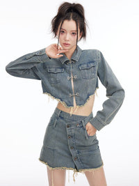 Elegant Women's Denim Jacket & Skirt Set - Art Retro Two-Piece Outfit | Modest & Stylish