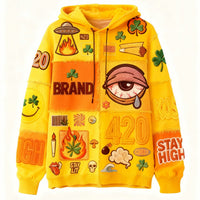 Psychedelic 420 Smoke Graphic Hoodie – Clover & All-Seeing Eye Streetwear