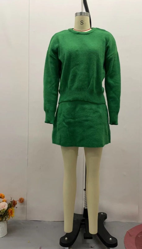 Sweater Skirt Sets For Women 2 Pieces Knit Casual Versatile Long Sleeve Pullover Elegant Solid High Waist Mini Skirt Outfit What Else You Got?