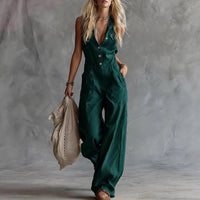 Elegant & Modest Women's Casual V-Neck Jumpsuit - Perfect for Everyday Wear