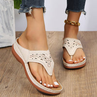 Glamorous Rhinestone Wedge Flip Flops — Women's Summer Beach Sandals with Clip Toe Thong